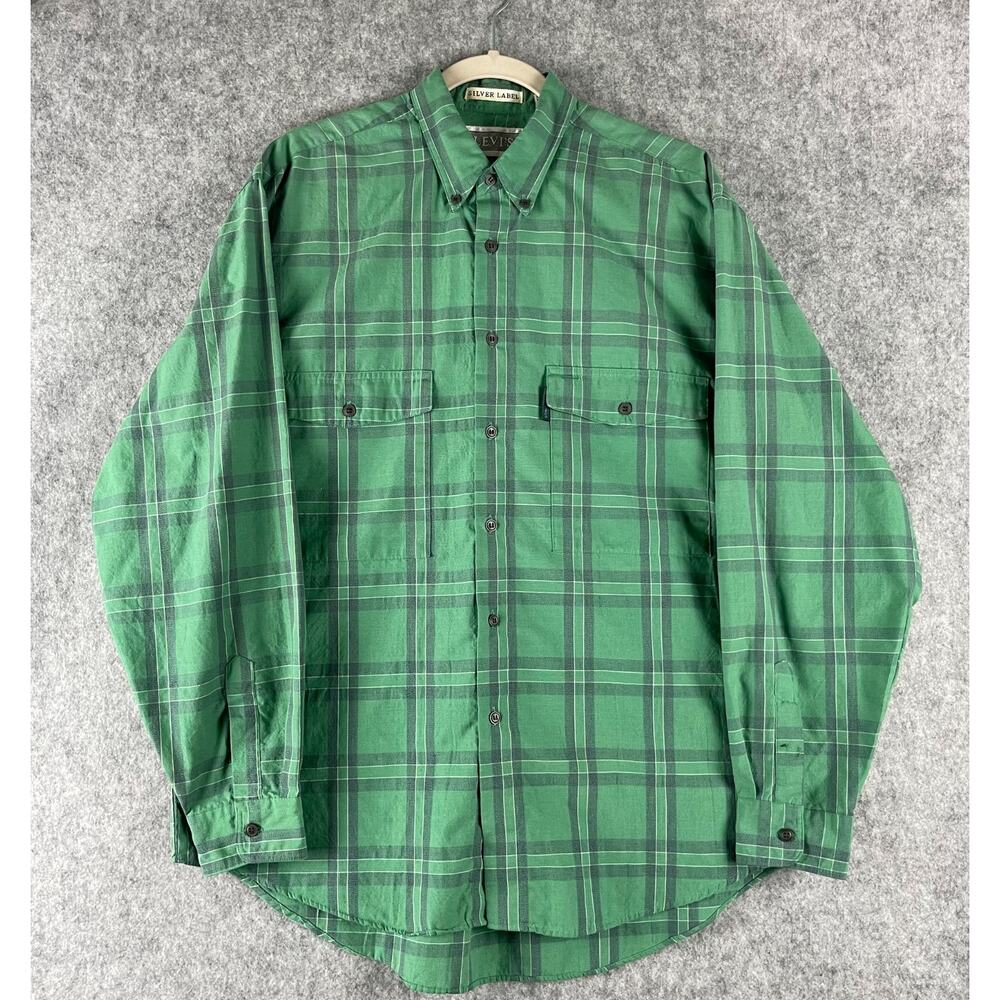 Vintage‎ Levis Silver Label Shirt Mens Medium Green Plaid Long Sleeve Pockets